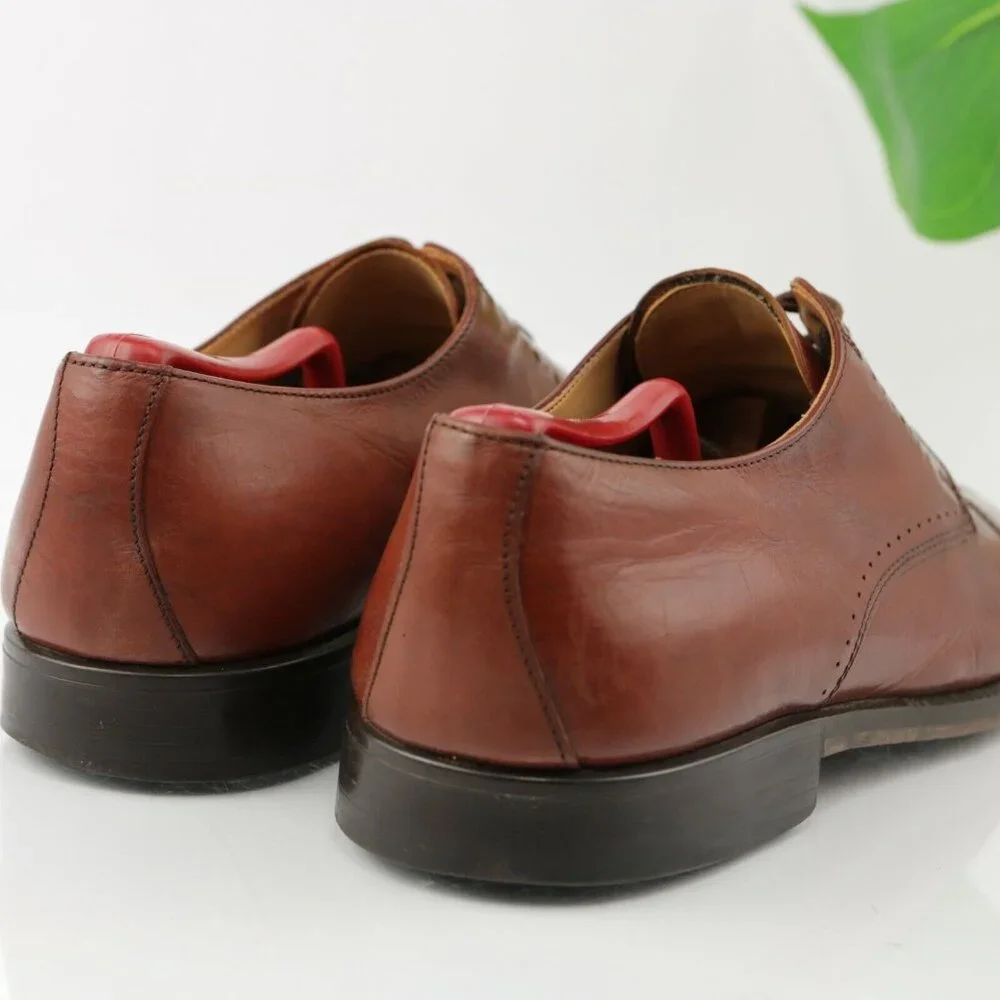VTG Stanley Blacker Mens Oxford  Size 11.5 Red Leather Italy Handmade Dress Shoe - Picture 5 of 12